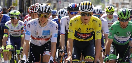 Lieben das Spektakel: Tadej Pogacar (vorne links) und Mathieu va...