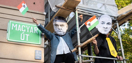 Protest gegen den wachsenden Einfluss Ungarns in Slowenien mit P...