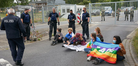 Protest vor dem Luftwaffenstützpunkt Büchel in der Eifel, auf de...