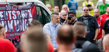 Der NPD-Mann Thorsten Heise während einer Neonazikundgebung im n...