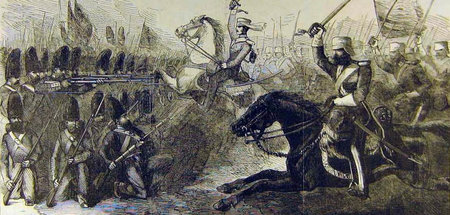 Angriff der 3. Bombay-Kavallerie in der Schlacht von Kooshab. Ab...