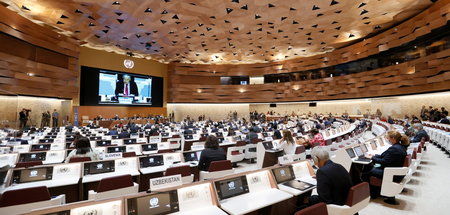 UN-Generalsekretär spricht bei der Konferenz in Genf