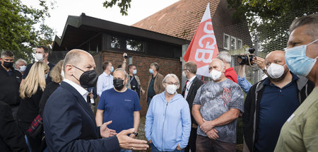 SPD-Spitzenkandidat Olaf Scholz bei einem Treffen mit Mitglieder...