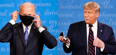 Hinter der Maske die gleiche Strategie: Joseph Biden (l.) und Do... Hinter der Maske die gleiche Strategie: Joseph Biden (l.) und Do...