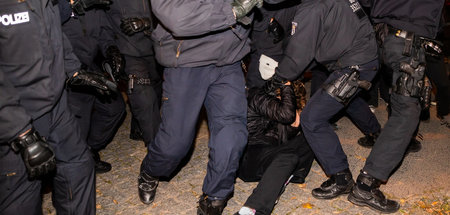 Polizisten greifen Teilnehmer einer Demonstration für den Erhalt