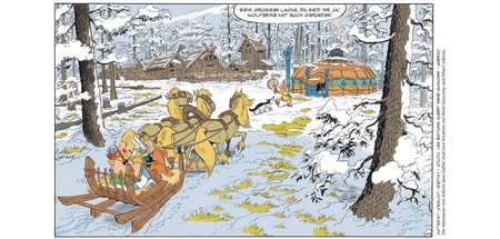 Zwei Männer im Schnee: Asterix und Obelix