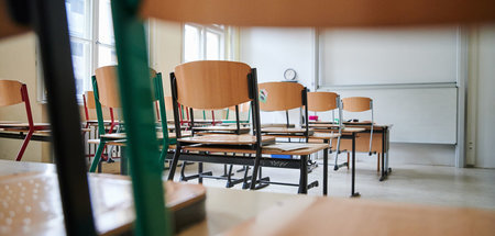 Keine Schüler da: Klassenzimmer eines Gymnasiums in Berlin-Prenz...