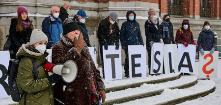 Protestkundgebung gegen die Tesla-Ansiedlung am Donnerstag vor d...