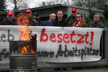 Betriebsbesetzer bei HWU am Freitag vor einer Woche Betriebsbesetzer bei HWU am Freitag vor einer Woche