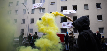 Protestaktion während der Besetzung von Wohnungen in der Habersa...