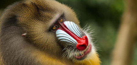 Der Mandrill ist für seine farbigen Gesichtspartien bekannt, auc...