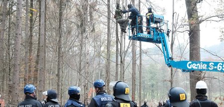 Polizeieinsatz gegen Baumbesetzer im Dannenröder Wald (12.11.202... Polizeieinsatz gegen Baumbesetzer im Dannenröder Wald (12.11.202...