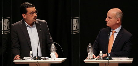 José Maria Villalta (l.) debattiert mit seinem Konkurrenten José...