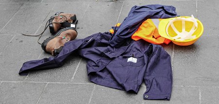 Flashmob gegen tödliche Arbeitsunfälle im April 2018 in Neapel