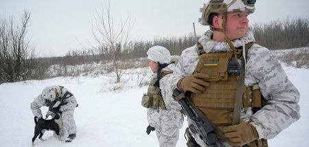 Ukrainische Soldaten an der Demarkationslinie zu den Donbass-»Vo...