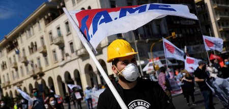 Demonstrationszug der PAME am 1. Mai 2020 in Thessaloniki