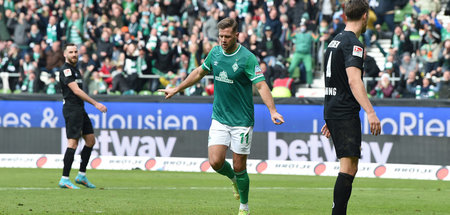 Läuft doch: Werder Bremens Niclas Füllkrug (M.) jubelt über sein...