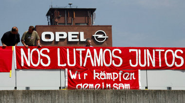 Solidaritätsaktion am vergangenen Dienstag im Opel-Werk Rüsselsh...