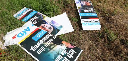 Zerstörte AfD-Wahlplakate (Siegen, 9.6.2021)