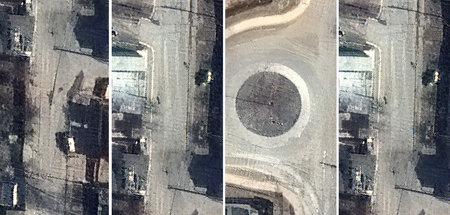 Satellitenaufnahmen der Jablonska-Straße in Butscha der US-Firma... Satellitenaufnahmen der Jablonska-Straße in Butscha der US-Firma...