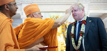 Boris Johnson zu Besuch im Hindutempel von Akshardam bei Ahmedab...