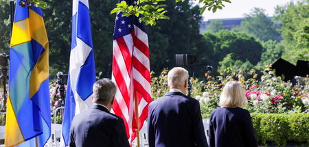 Regierungsspitzen Schwedens und Finnlands am Donnerstag im Weiße...