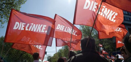 Fahnen der Linkspartei auf der DGB-Demonstration zum 1. Mai in B... Fahnen der Linkspartei auf der DGB-Demonstration zum 1. Mai in B...