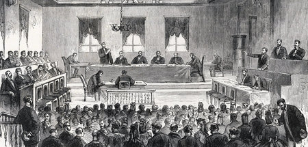 Das Schwurgericht in Leipzig im Jahr 1872, Illustration eines un...
