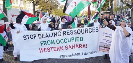 Sahrauis protestieren gegen Raub von Rohstoffen aus der besetzte...