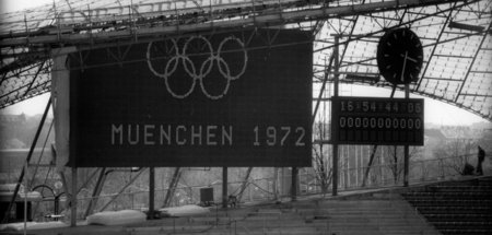 Vorfreude auf die Sommerspiele 1972: Test der Anzeigetafel im Mü...