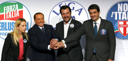 Rechtes Triumvirat: Giorgia Meloni, Silvio Berlusconi, Matteo Sa...