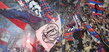 Basler Fußballfans beim Spiel gegen Apollon Limassol aus Zypern ...