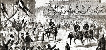 Parade der preußischen Truppen 1871 vor dem Brandenburger Tor in...