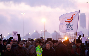 Streikversammlung in der Total-Raffinerie Lindsey, 30. Januar 20...