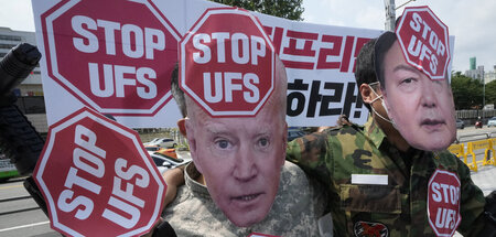 Proteste gegen das Manöver der USA und Südkoreas am 4. August 20...