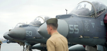 US-Kampfjets auf einem Flugzeugträger im litauischen Hafen Klaip...