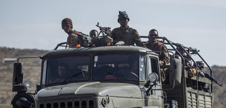 Äthiopische Truppen in der umkämpften Region Tigray nördlich von...