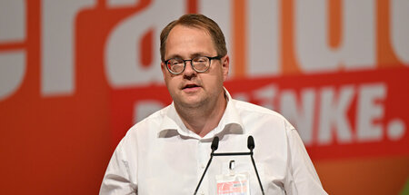 Sören Pellmann beim Linke-Bundesparteitag in Erfurt (25.6.2022)