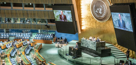 Bundeskanzler Olaf Scholz am Dienstag vor der UN-Generalversamml...