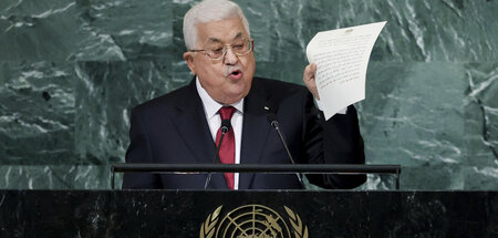 Mahmud Abbas spricht während der 77. Sitzung der UN-Generalversa