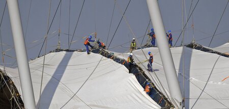 Im Aspire Park, einem der Stadien der FIFA-Fussball-WM 2022 in K...