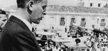 Der guatemaltekische Präsident Jacobo Árbenz Guzmán 1954. Sein L...