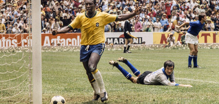 Herausragend: Pelé nach dem 1:0 gegen Italien im Finale der Welt...