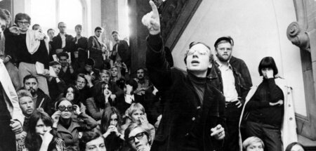 Hans-Jürgen Krahl während der Besetzung der Frankfurter Universi...