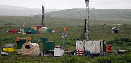 Testbohrung für die bisher geplante Pebble-Mine in der Region Br