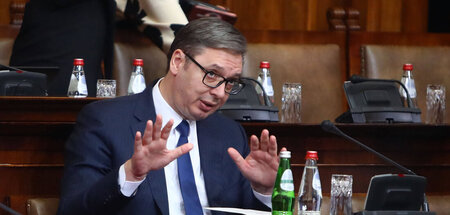 Um Ruhe bemüht: Serbiens Staatschef Aleksandar Vucic am Donnerst...