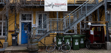 Eingang zum Studio von Radio Dreyeckland in Freiburg (17.1.2023)