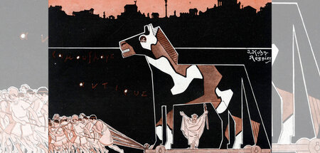 Das Trojanische Pferd (als Karikatur von Joseph Kuhn-Régnier im ...