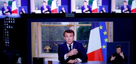 Hat die Franzosen nicht überzeugt: Macron während seiner TV-Ansp...