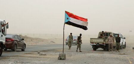 Im Sandsturm: Mitglieder einer von den VAE unterhaltenen Miliz b...